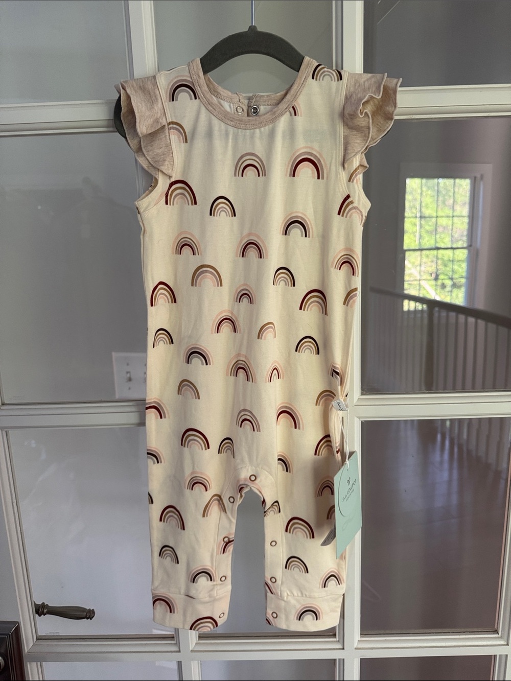 Cream Rainbow Flutter-Sleeve Romper - NWT